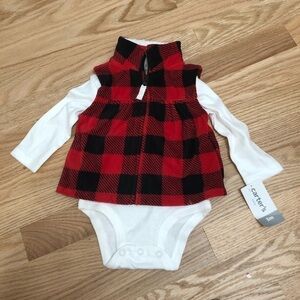 Carter’s Buffalo Plaid Vest Long Sleeve Onesie NWT 3 months